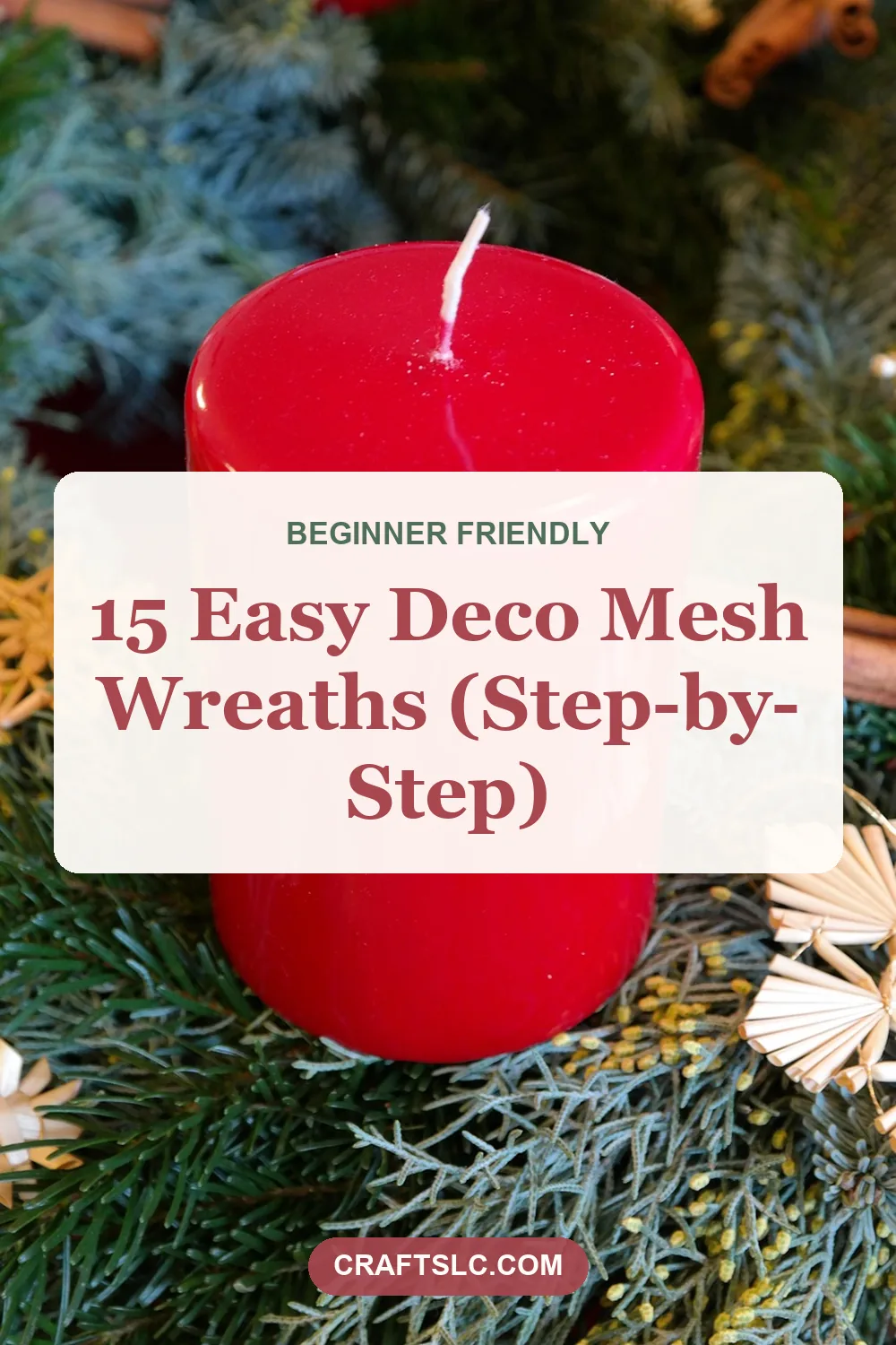 Easy deco mesh wreath DIY step-by-step, pin with title text