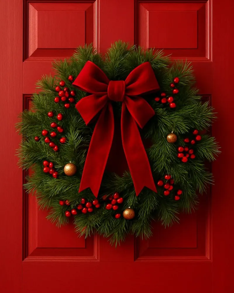 Wreath wreath on door red wooden door