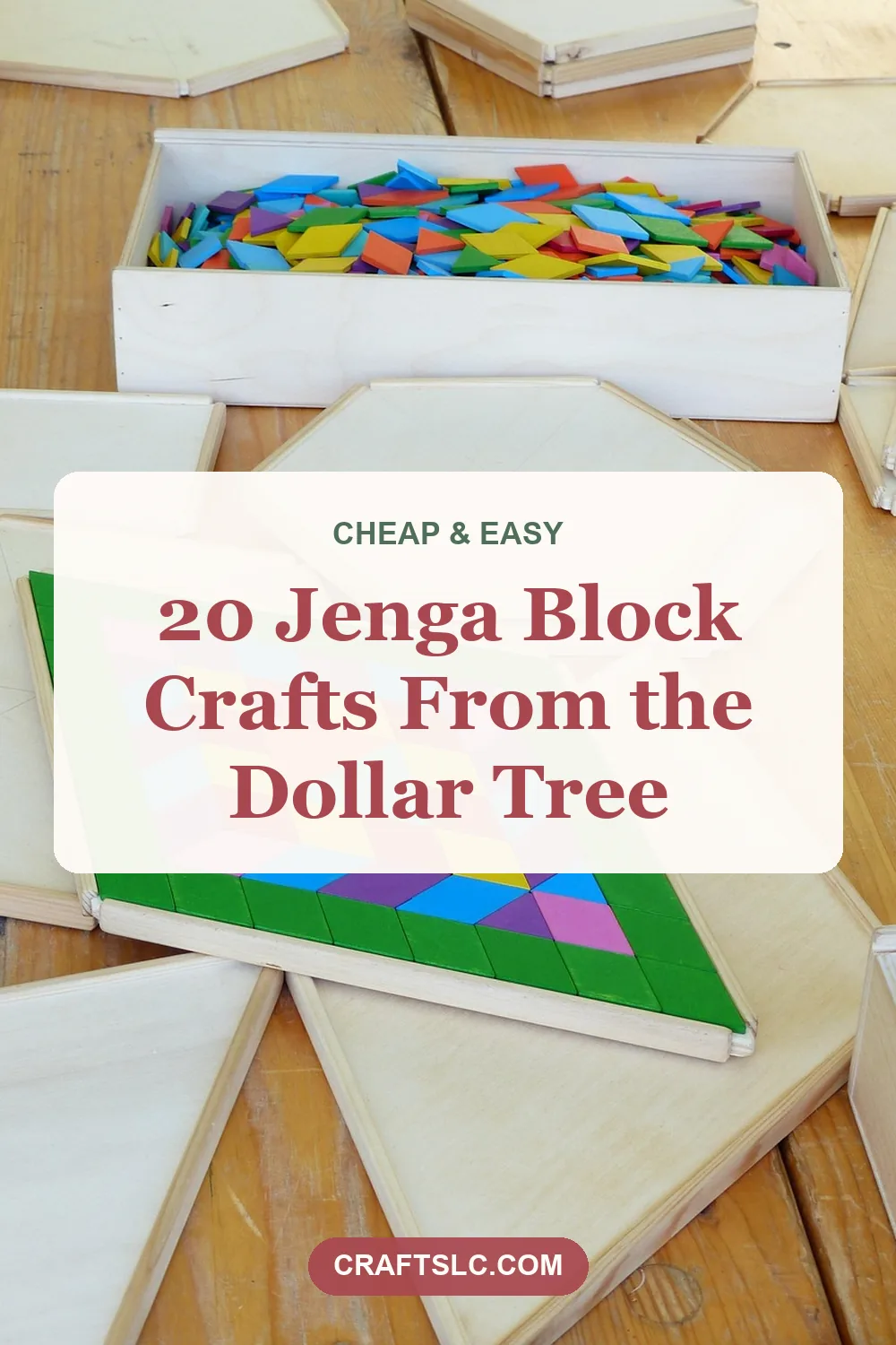 Jenga block crafts from the Dollar Tree, pin with title text