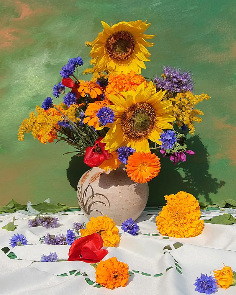 Flower vase bunch of flowers sunflowers